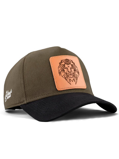 V1 Baseball Lion - Unisex Khaki-Black Peaked Hat (Cap) with 13 Code Logo