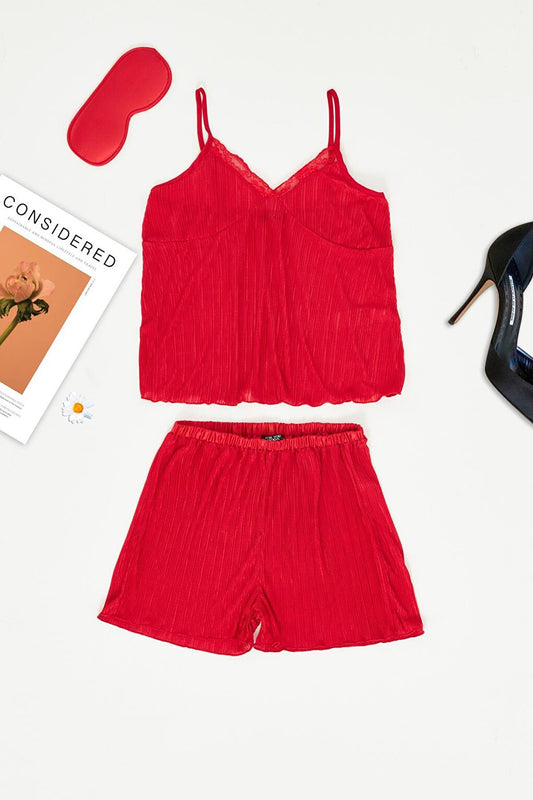 3-Piece Pleated Red Athlete Shorts Set