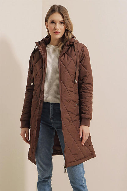 5138 Quilted Long Puffer Jacket - Brown