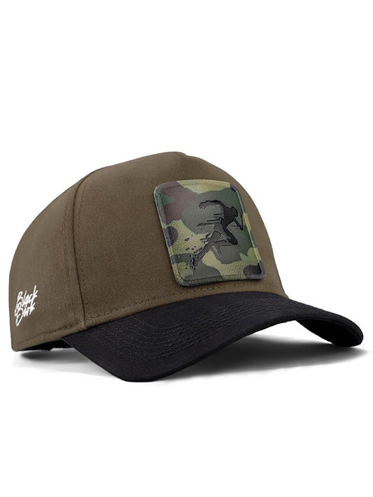 V1 Baseball Athlete - Unisex Khaki-Black Peaked Hat (Cap) with 2 Code Logo