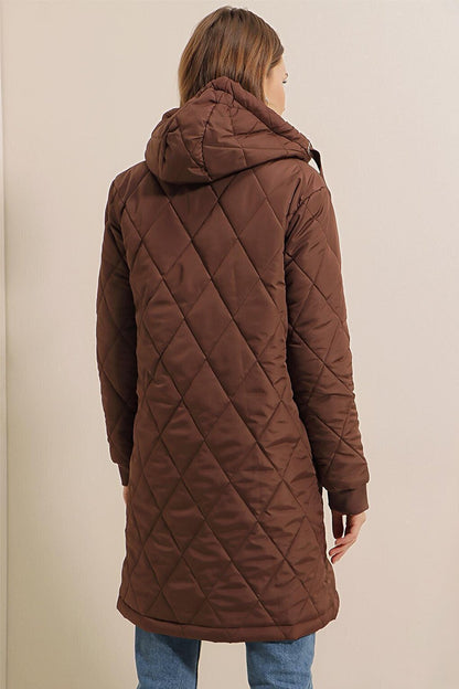 5138 Quilted Long Puffer Jacket - Brown