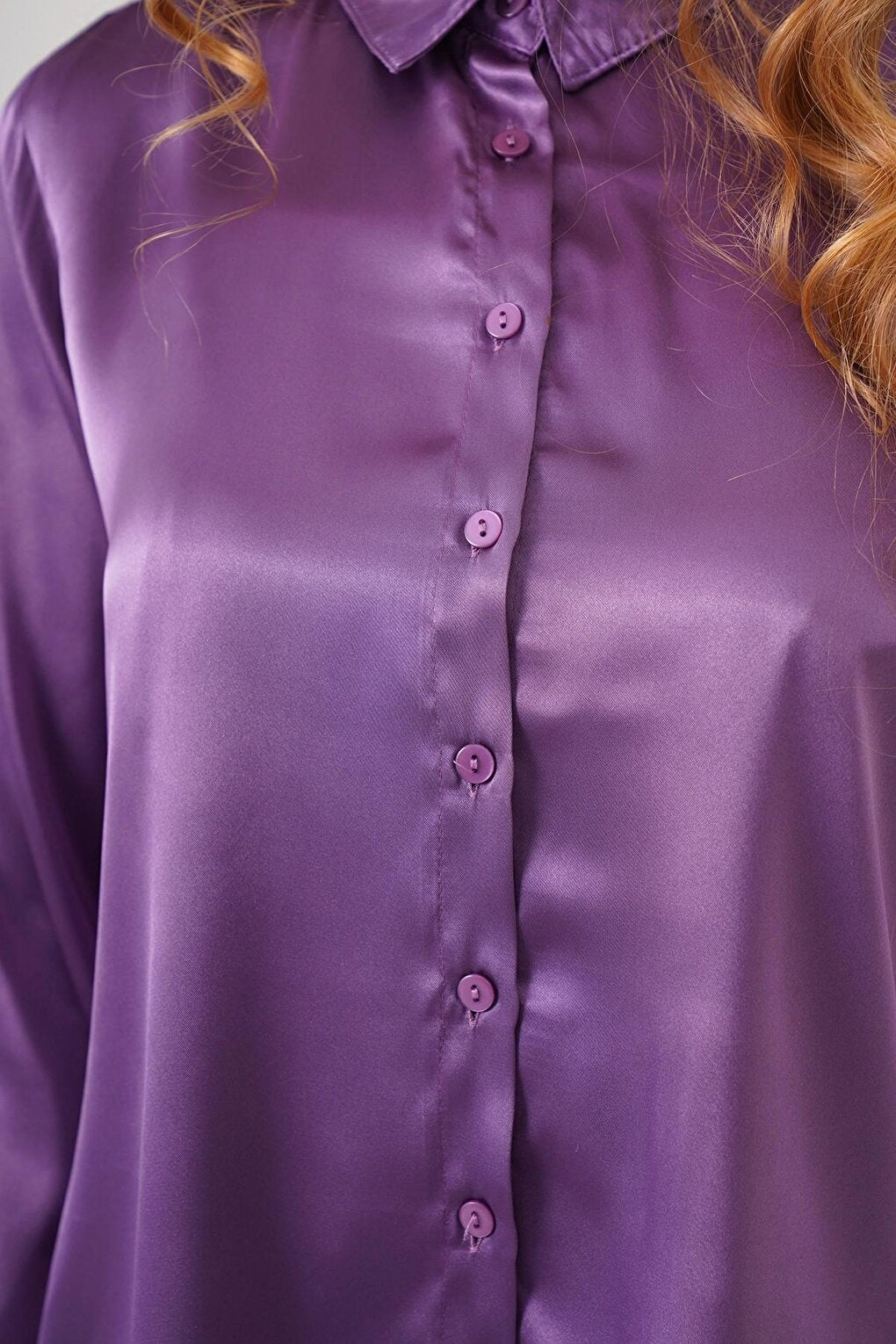 Purple Draped Viscose Basic Satin Shirt