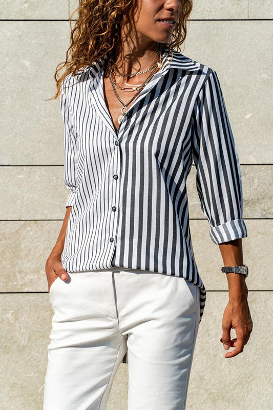 Women's Black-White Multi Striped Casual Shirt GK-CCK60013