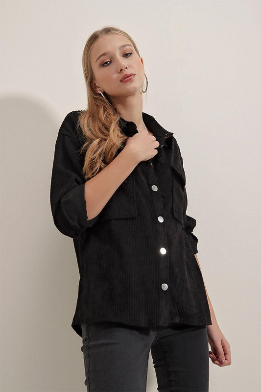 3865 Striped Velvet Shirt - Black