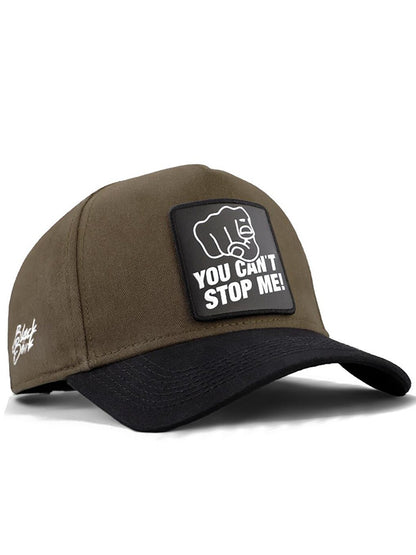 V1 Baseball You Can't Stop Me - Unisex Khaki-Black Peaked Hat (Cap) with 2 Code Logo