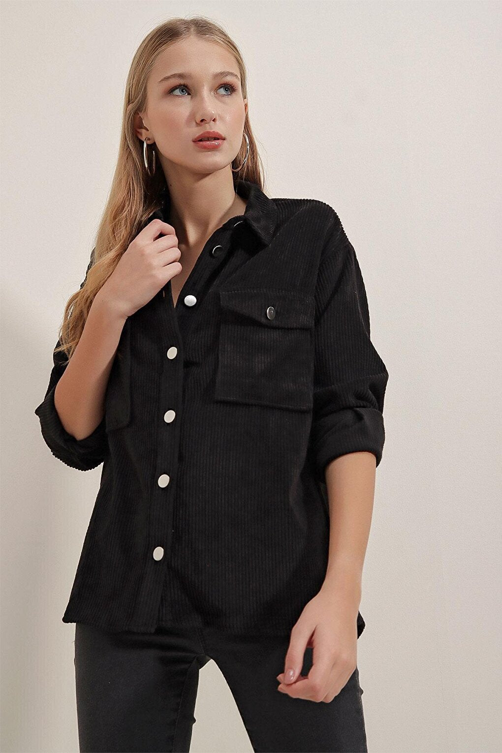 3865 Striped Velvet Shirt - Black