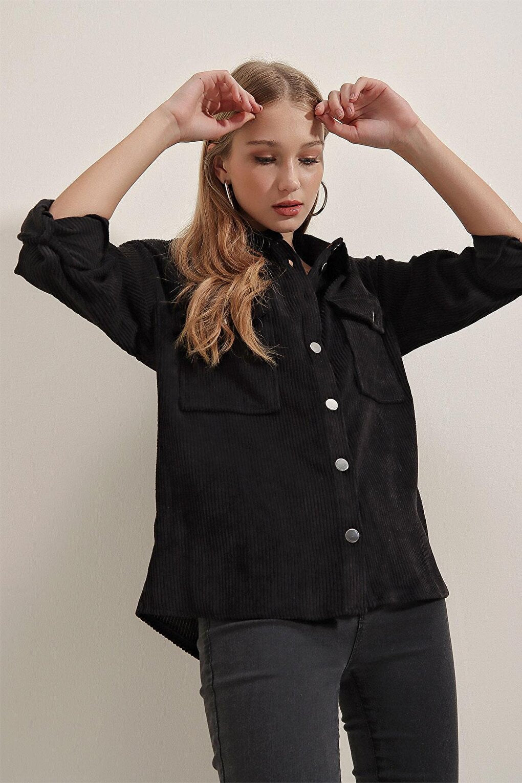 3865 Striped Velvet Shirt - Black