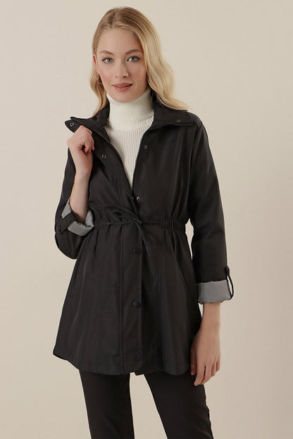 10322 Gathered Waist Trench Coat - Black