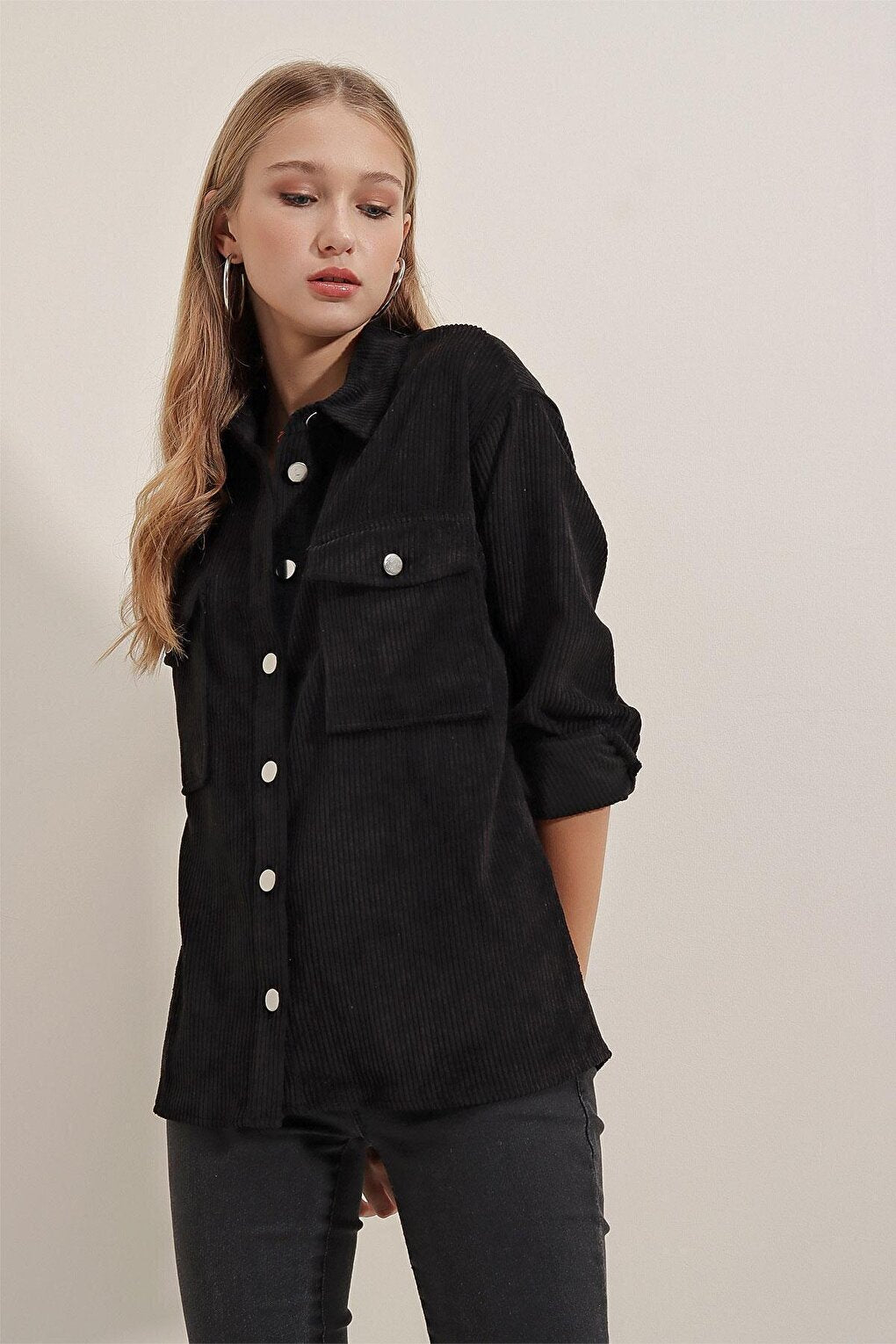 3865 Striped Velvet Shirt - Black