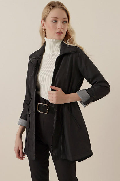 10322 Gathered Waist Trench Coat - Black