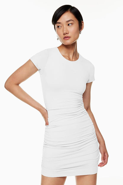 White Gathered Mini Women's Dress MG1739