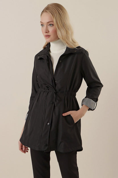 10322 Gathered Waist Trench Coat - Black