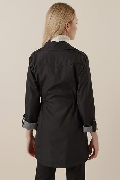 10322 Gathered Waist Trench Coat - Black