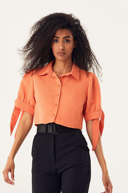 Crop Shirt with Tie Sleeves