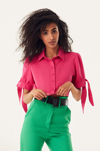 Crop Shirt with Tie Sleeves