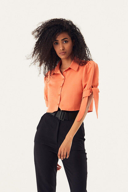 Crop Shirt with Tie Sleeves