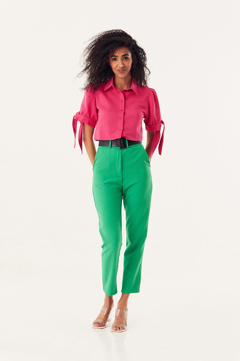 Crop Shirt with Tie Sleeves