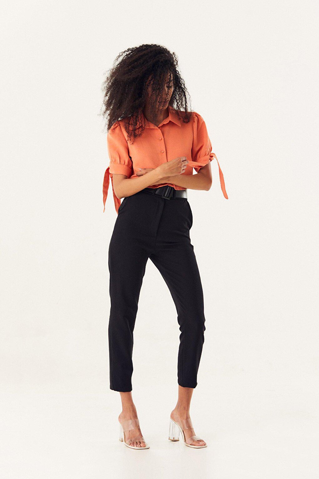 Crop Shirt with Tie Sleeves