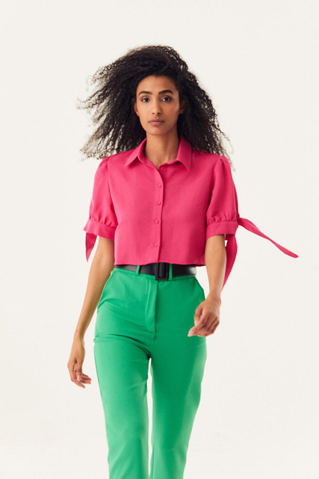 Crop Shirt with Tie Sleeves