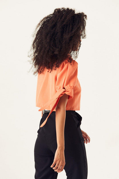 Crop Shirt with Tie Sleeves