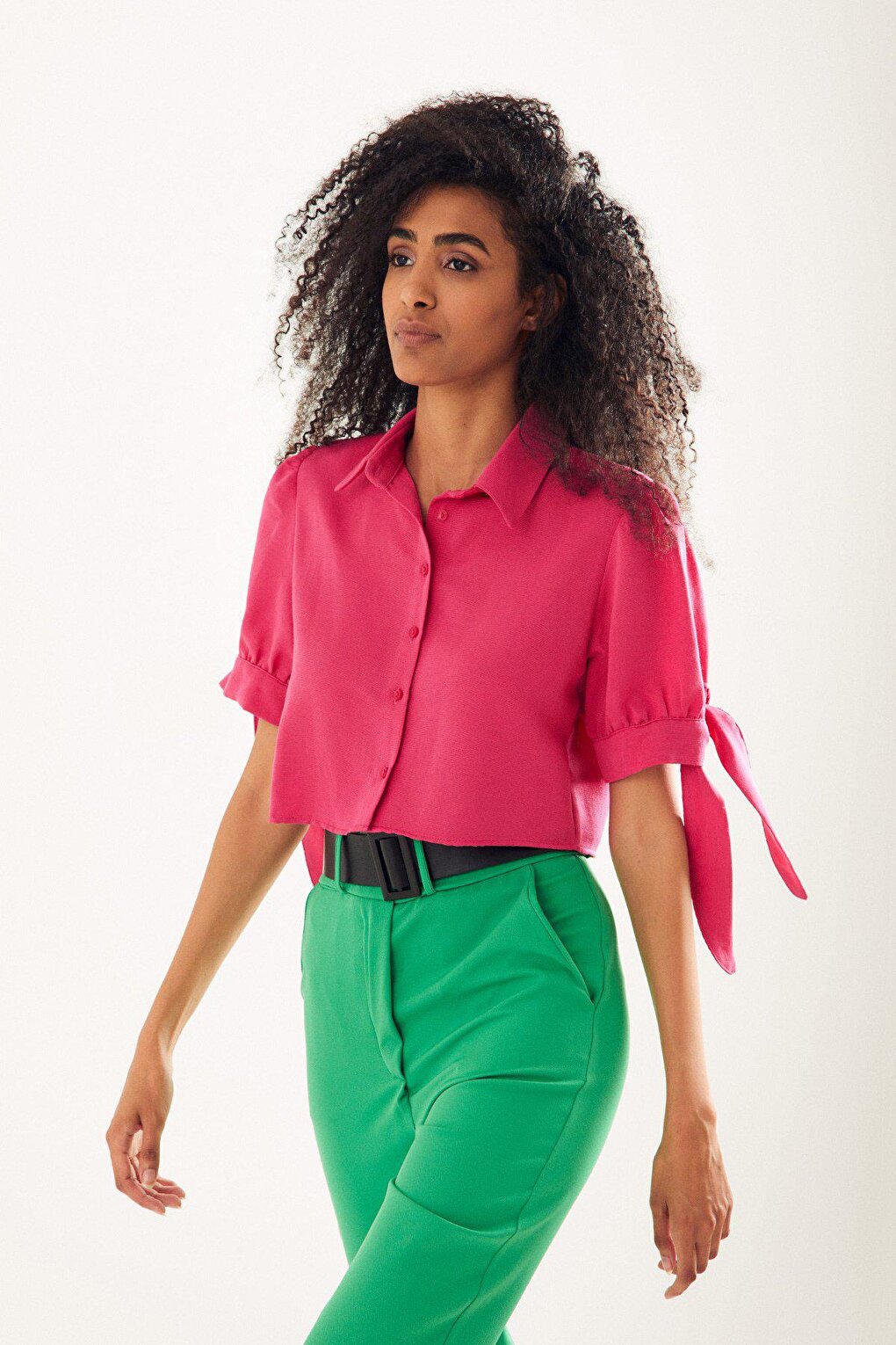 Crop Shirt with Tie Sleeves