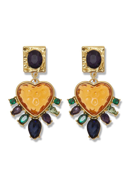 Gold Plated Vintage Drop Stone Dangle Earrings