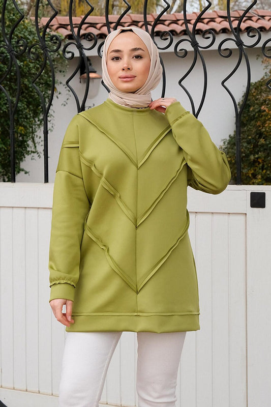 V Pattern Crew Neck Sweat Pistachio Green