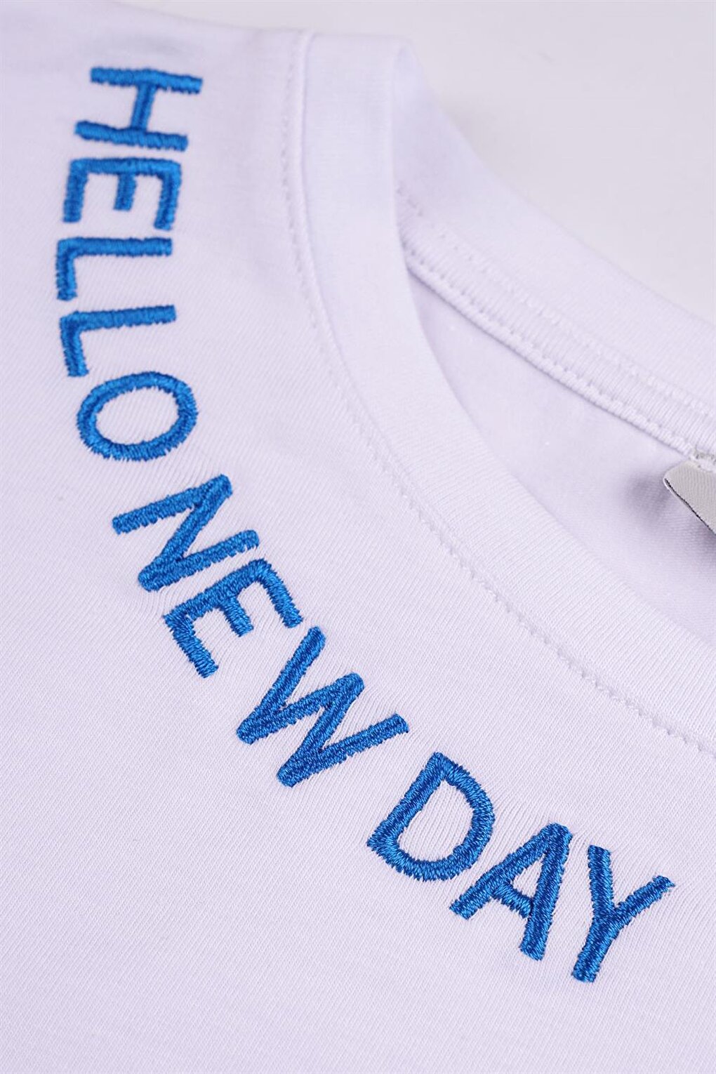 Girl's White Colored Hello New Day Written T-Shirt with Waist Tie