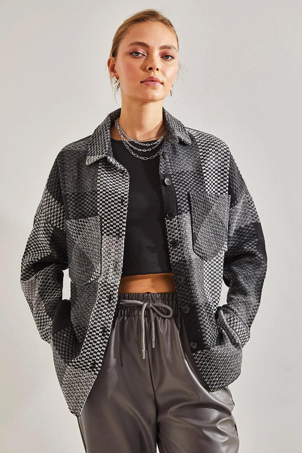 Women's Plaid Pattern Double Pocket Cashmere Lumberjack Shirt