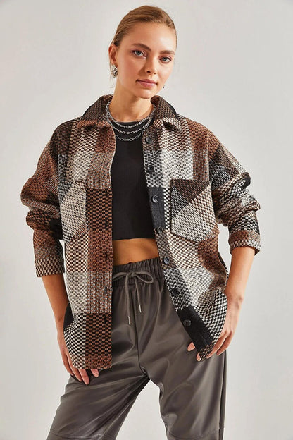 Women's Plaid Pattern Double Pocket Cashmere Lumberjack Shirt