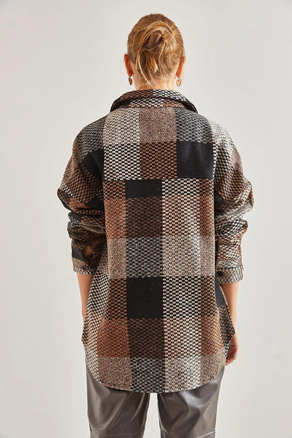 Women's Plaid Pattern Double Pocket Cashmere Lumberjack Shirt