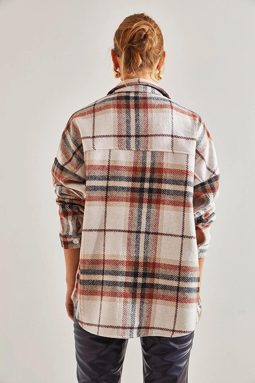 Women's Plaid Pattern Double Pocket Cashmere Lumberjack Shirt