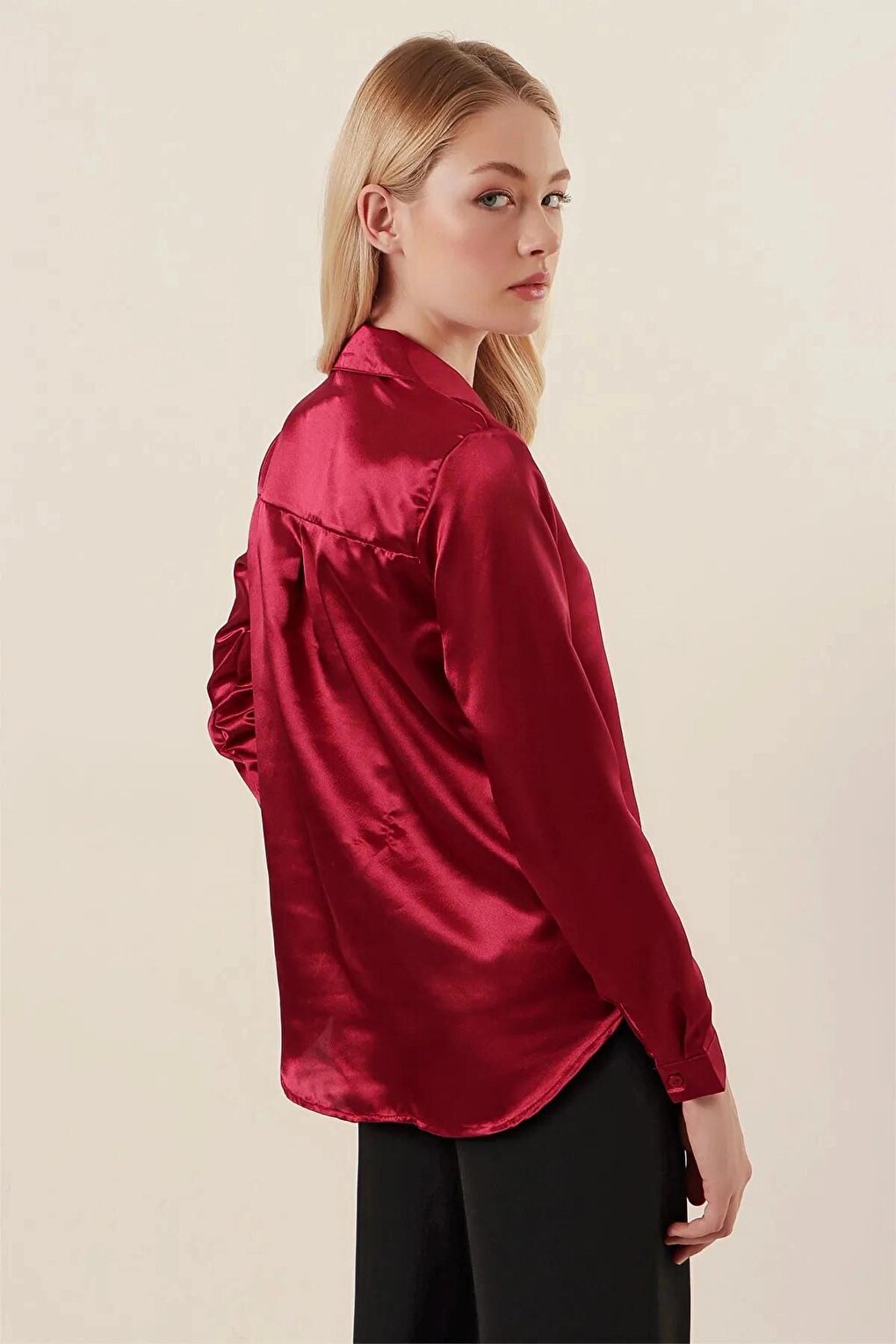 Claret Red Draped Viscose Basic Satin Shirt