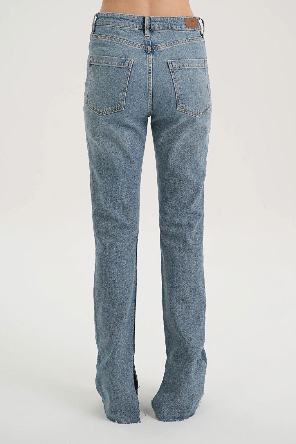 Light Blue Tint Slim Straight Slit Leg Buttoned Jean Trousers C 4556-020