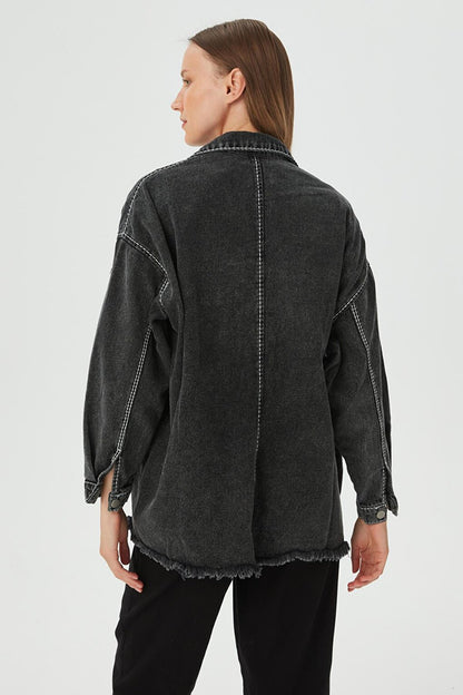 Women's Anthracite Garni Stitching Detailed Oversize Denim Jacket