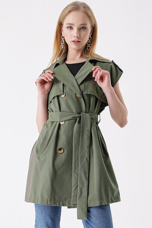 Khaki Waist Belted Double Pocket TRENCH COAT