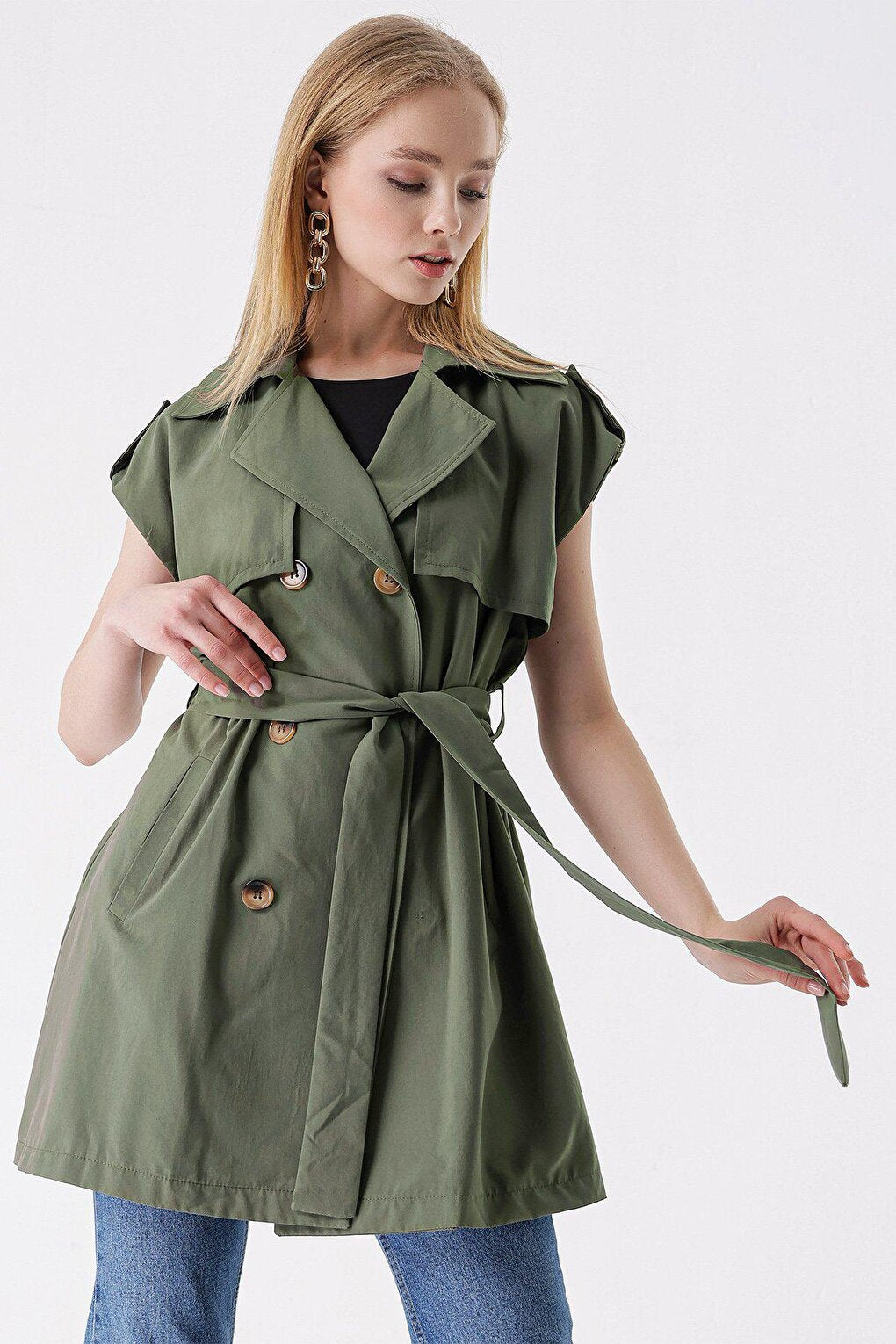 Khaki Waist Belted Double Pocket TRENCH COAT