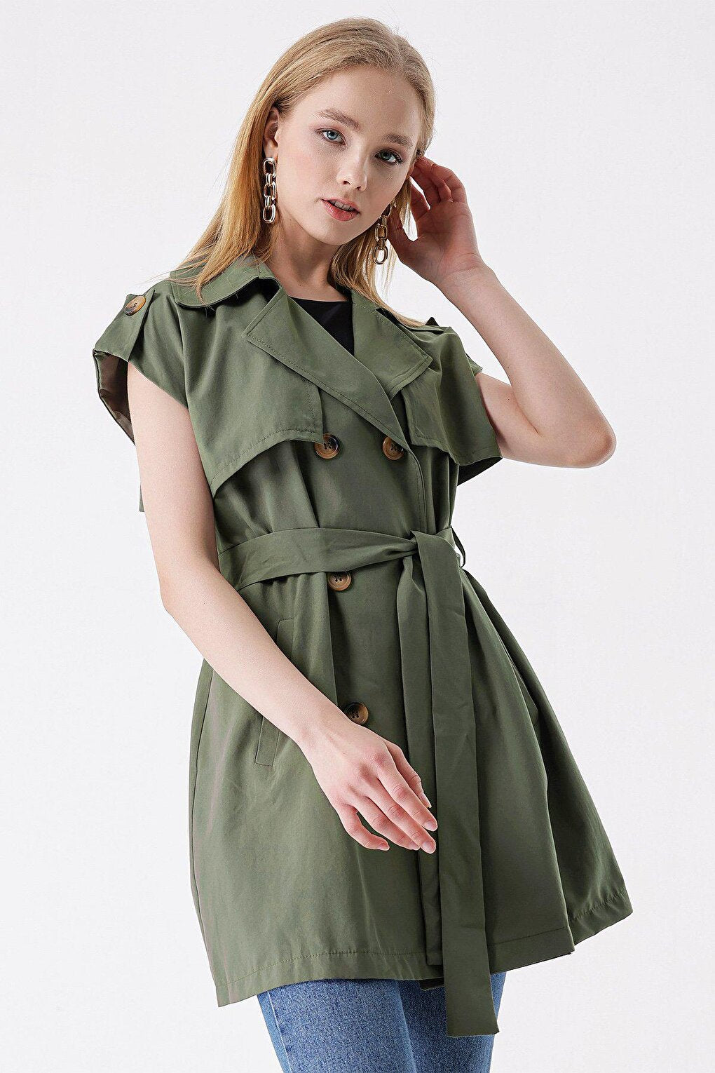 Khaki Waist Belted Double Pocket TRENCH COAT