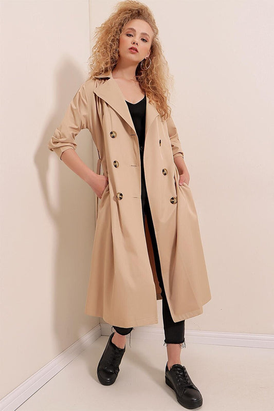 5853 Double Breasted Trench Coat - Mink