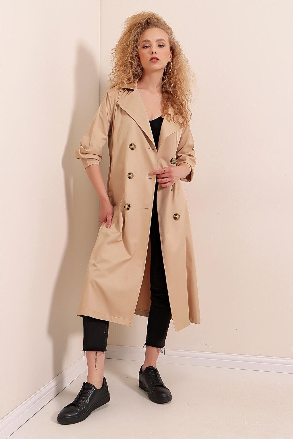 5853 Double Breasted Trench Coat - Mink