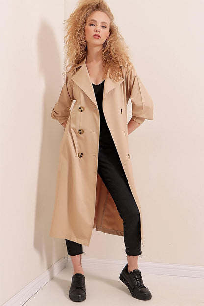 5853 Double Breasted Trench Coat - Mink