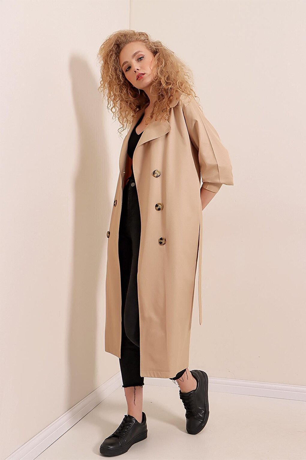 5853 Double Breasted Trench Coat - Mink