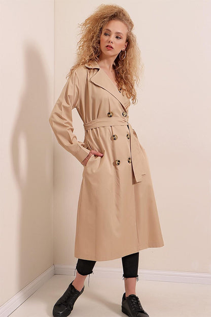 5853 Double Breasted Trench Coat - Mink