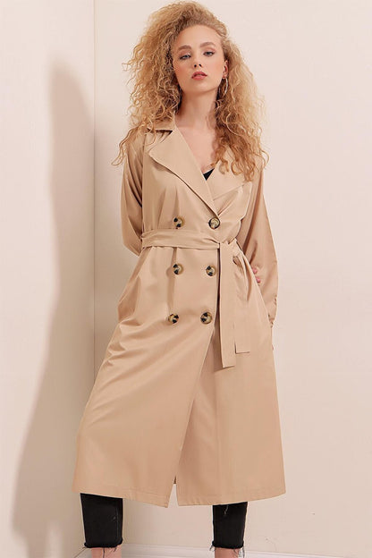 5853 Double Breasted Trench Coat - Mink