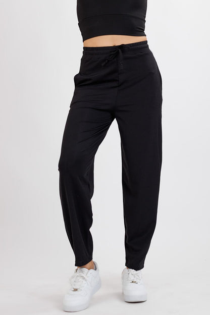 Women's Black Stretchy Carrot Leg Casual Knitted Trousers