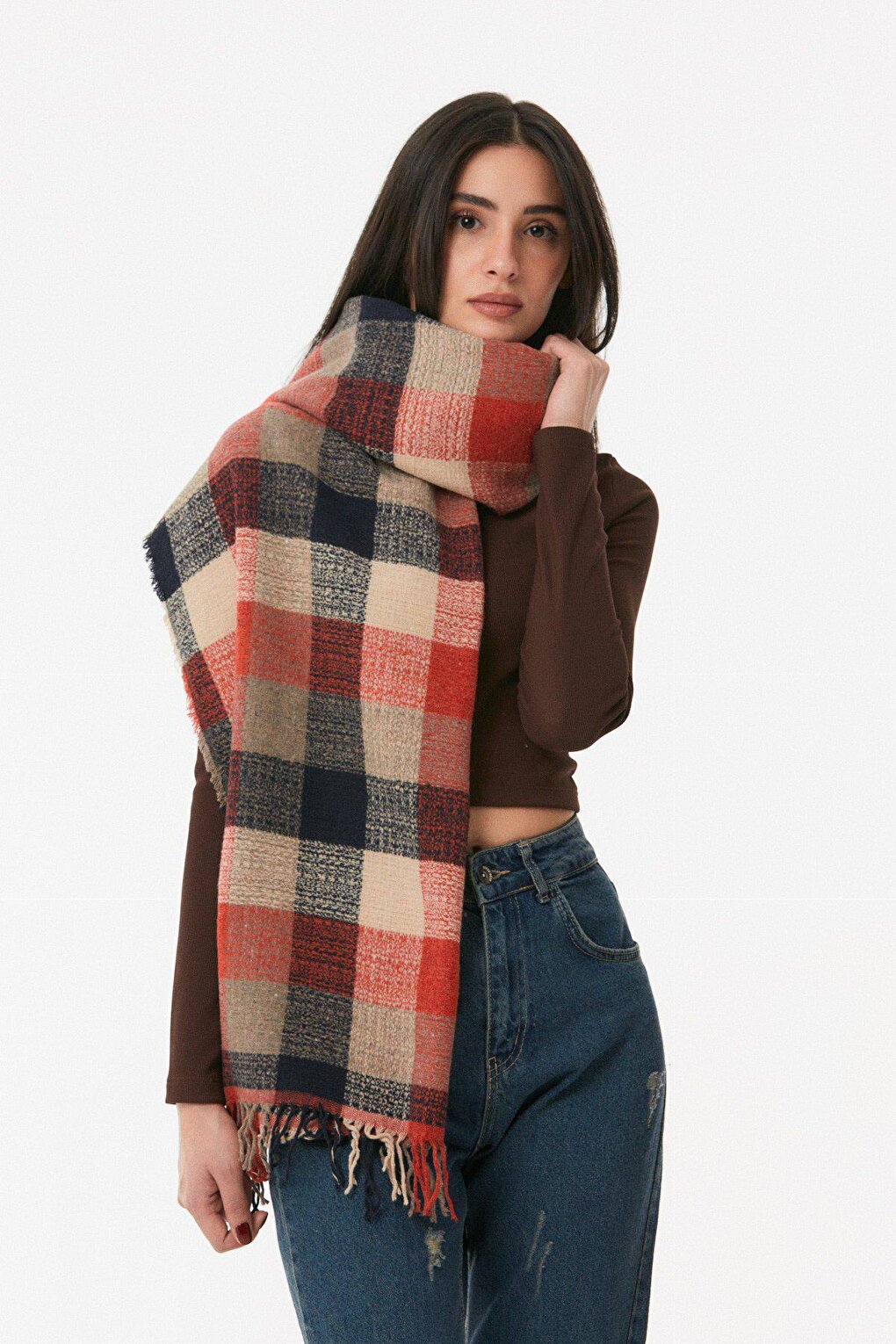 Plaid Patterned Soft Textured Shawl