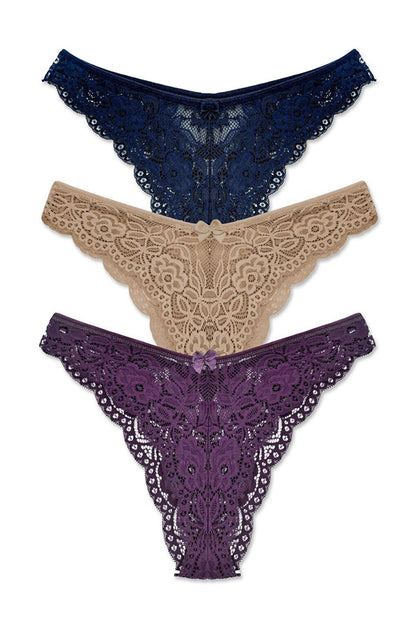 Brazilian Lace High Waist Women's Panties 3-Piece