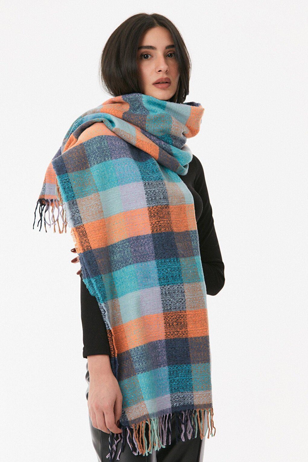 Plaid Patterned Soft Textured Shawl