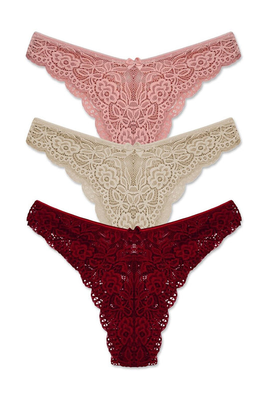 Brazilian Lace High Waist Women's Panties 3-Piece