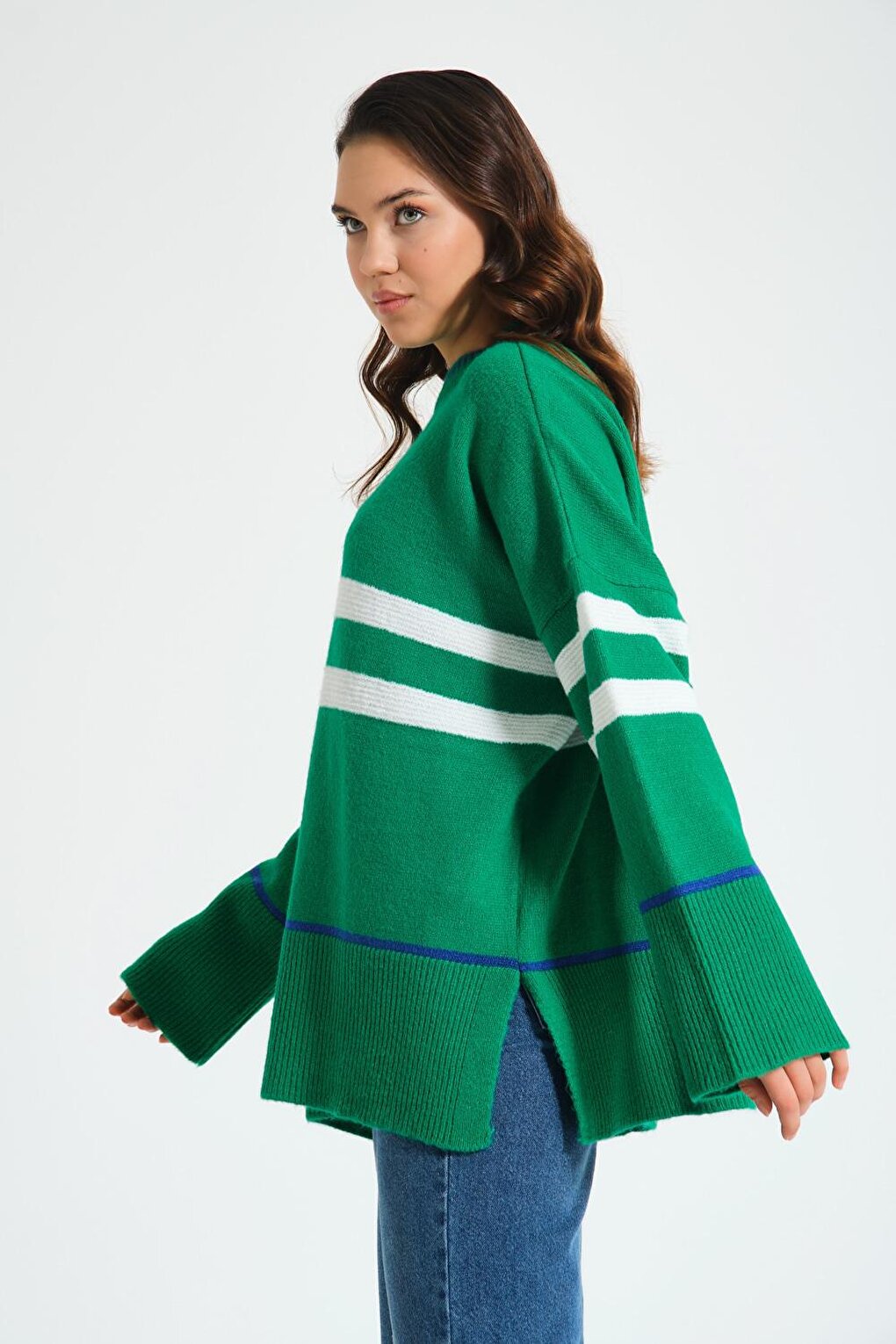 Over Striped Green Knitwear Tunic